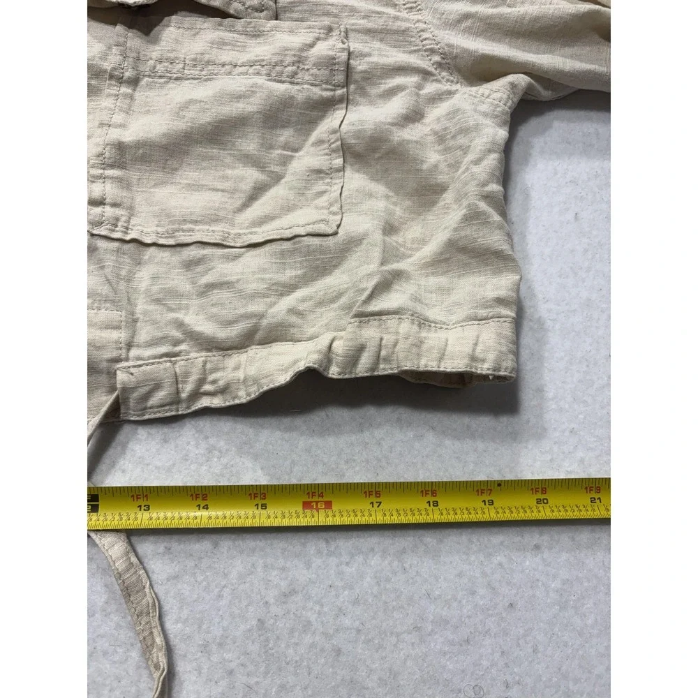 Free People Jacket Womens XS Beige Linen Cropped Button Front Drawstring Hem